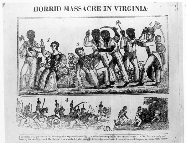 Slaves rebelling in Virginia during the revolt led by Nat Turner in 1831.