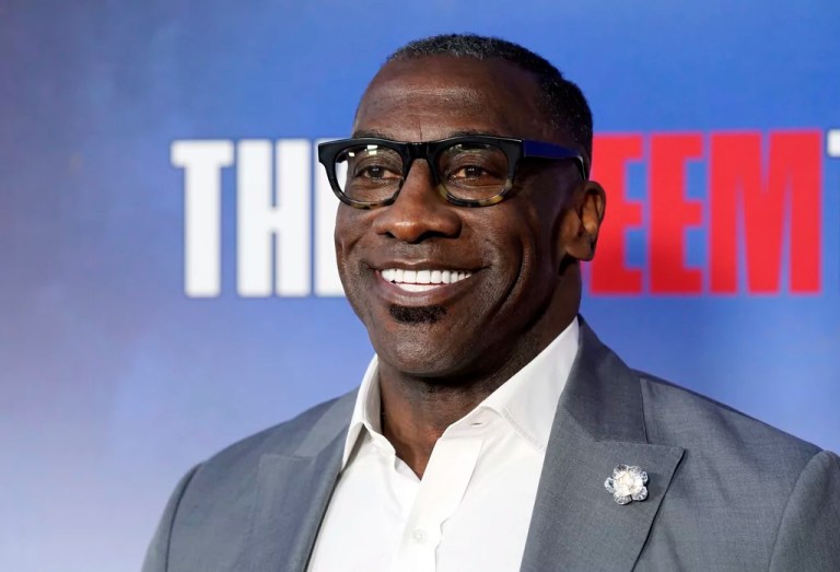 Former NFL football player and current sports analyst Shannon Sharpe poses at a special screening of the Netflix documentary film 