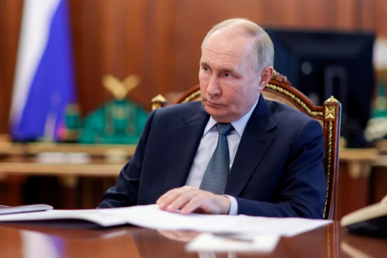 Russian President Vladimir Putin meets with Deputy Prime Minister Marat Khusnullin at the Kremlin in Moscow, Russia, Thursday, Oct. 31, 2024.