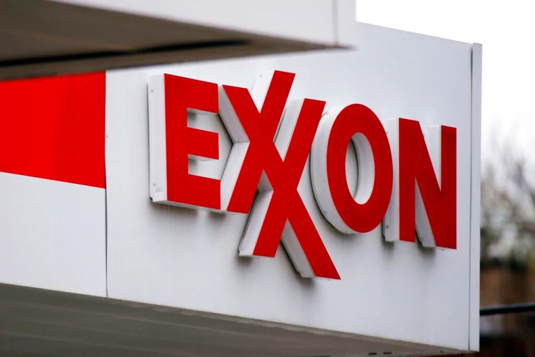 Exxon sign at a Exxon gas station.