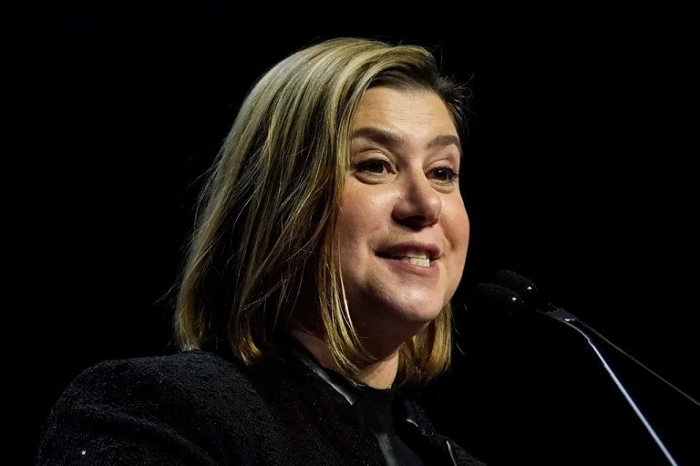 Democratic Michigan Senate candidate Rep. Elissa Slotkin speaks during an election night watch party, Wednesday, Nov. 6, 2024, in Detroit. (AP Photo/Carlos Osorio)