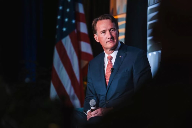 BROOKFIELD, WI - JULY 16: Virginia Governor Glenn Youngkin, speaks at a breakfast for California Delegates at a hotel in suburban Milwaukee on the second day of the RNC on July 16th, 2024. (Photo by Sara Stathas for the Washington Post)