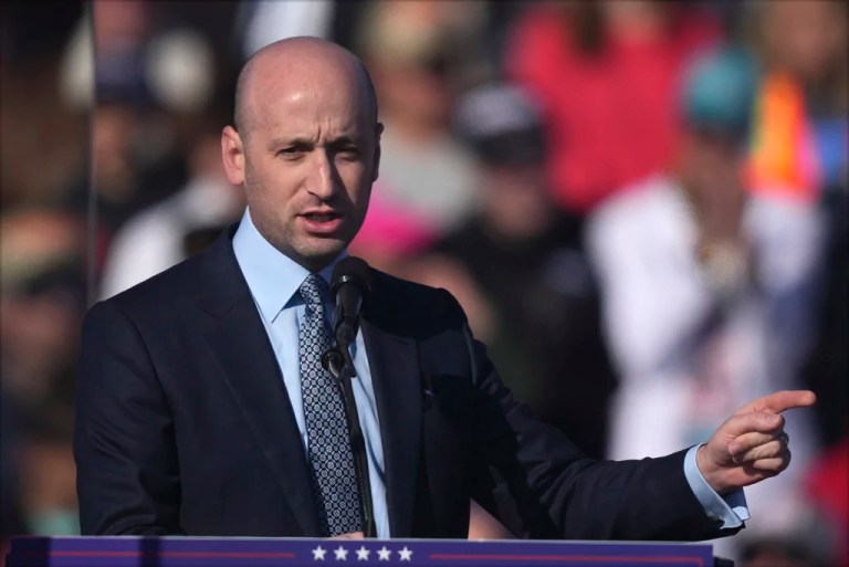 Stephen Miller speaks before President-elect Donald Trump at a campaign rally in Lititz, Pennsylvania, Sunday, Nov. 3, 2024.