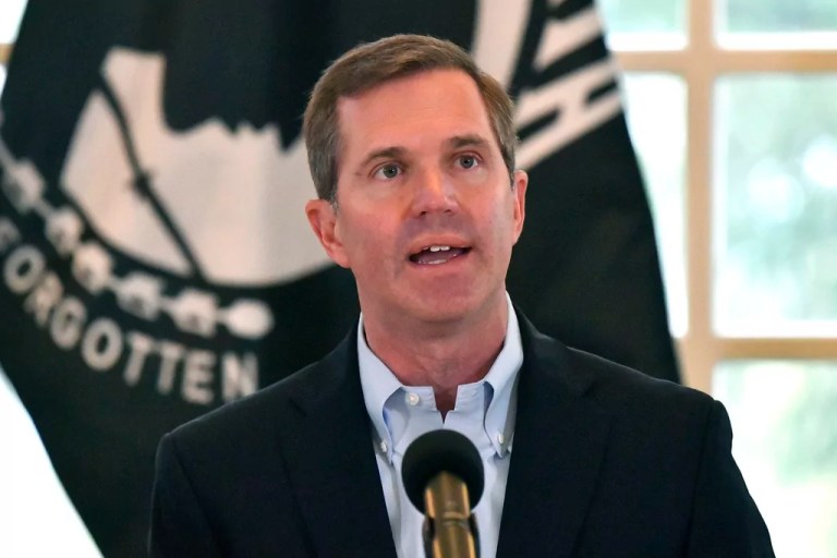 Gov. Andy Beshear (D-KY) speaks at a press conference.