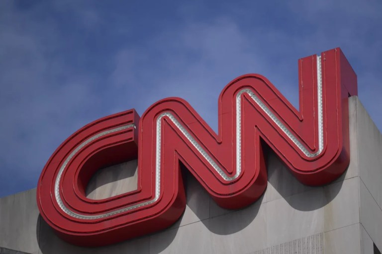 Signage is seen at the CNN Center in Atlanta, Georgia, on April 21, 2022.