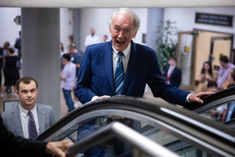 Sen. Ed Markey (D-Mass.) reacts as he ascends on an escalator at the U.S. Capitol Aug. 1, 2024. (Francis Chung/POLITICO via AP Images)