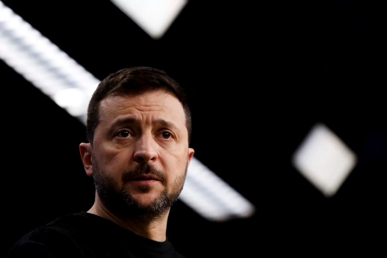 Ukraine's President Volodymyr Zelenskyy speaks to journalists during a press conference at an EU summit in Brussels, Thursday, Oct. 17, 2024.