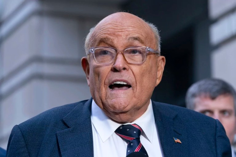 Rudy Giuliani speaks after leaving federal court in Washington, Friday, Jan. 10, 2025. (AP Photo/Jose Luis Magana)