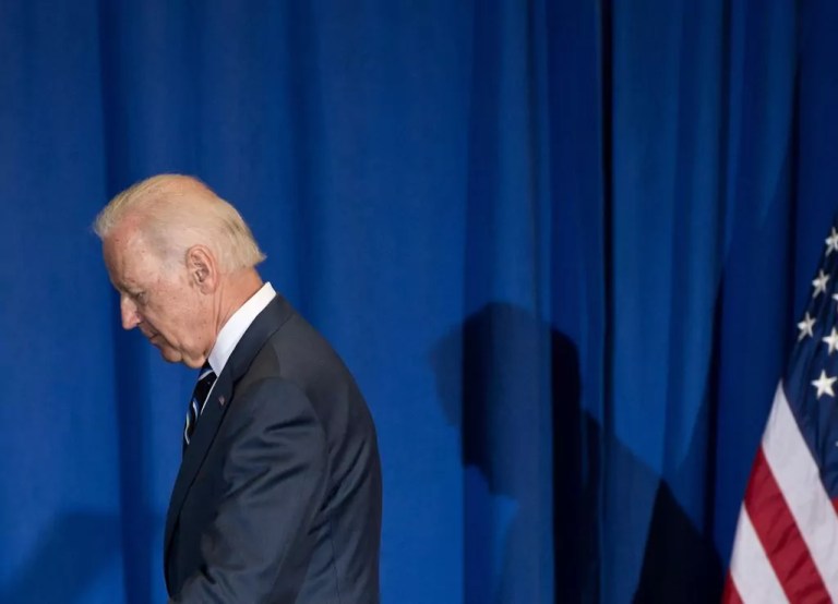 Former President Joe Biden leaves after delivering remarks on budget and economic policy in Washington, D.C.