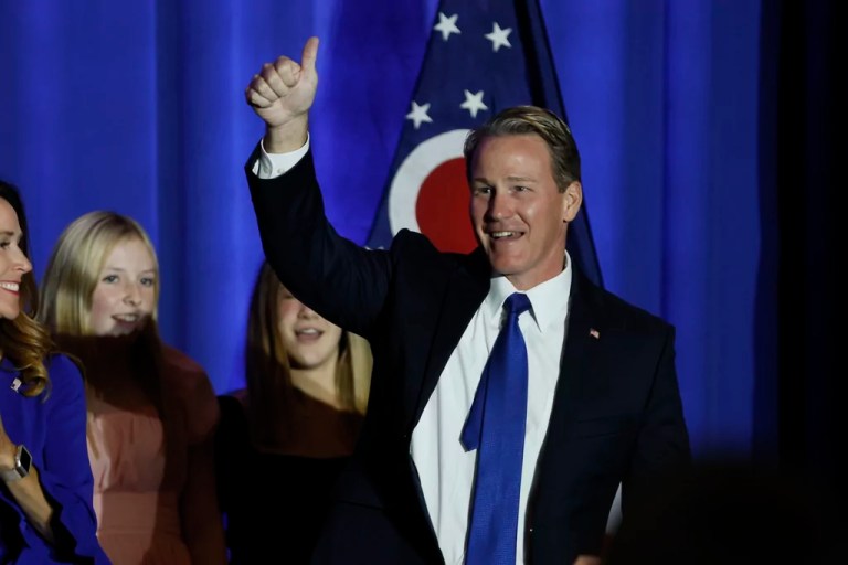 Republican Ohio Lt. Gov. Jon Husted speaks during an election night watch party Nov. 8, 2022, in Columbus, Ohio. According to campaign finance reports filed Wednesday, July 31, 2024, Husted has already squirreled away more than $5 million toward a bid for governor that’s more than two years off.