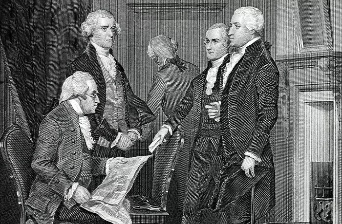 Engraving from 1881 commemorating President George Washington's first cabinet.