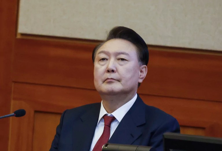 South Korea's impeached President Yoon Suk Yeol, attends the fourth hearing of his impeachment trial over his short-lived imposition of martial law at the Constitutional Court in Seoul, South Korea, Jan.23, 2025. (Jeon Heon Kyun/Pool Photo via AP)
