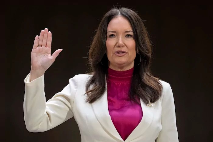 Brooke Rollins is sworn-in for a Senate Agriculture, Nutrition, and Forestry Committee hearing on her nomination for Secretary of Agriculture, Thursday, Jan. 23, 2025, in Washington.