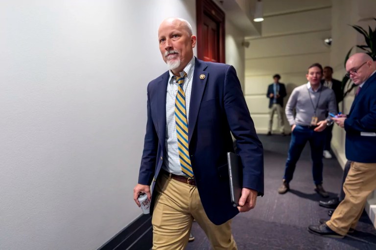 Rep. Chip Roy (R-TX) leaves a Republican meeting where House Speaker Mike Johnson (R-LA) is proposing a new plan that would temporarily fund federal operations and disaster aid at the Capitol in Washington, Friday, Dec. 20, 2024.