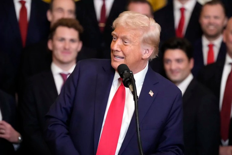 President Donald Trump speaks to reporters as he signs executive orders in the Oval Office of the White House, Tuesday, Feb. 4, 2025, in Washington.