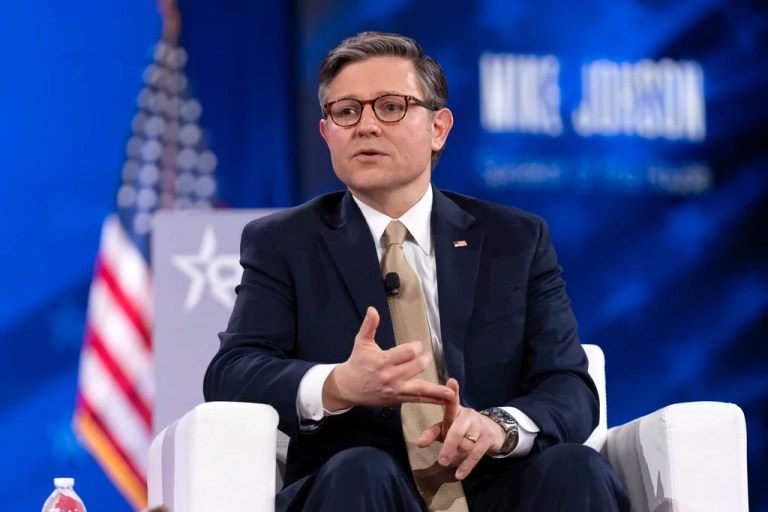 Speaker of the House Mike Johnson, R-La., speaks at the Conservative Political Action Conference, CPAC, at the Gaylord National Resort & Convention Center, Thursday, Feb. 20, 2025, in Oxon Hill, Md.