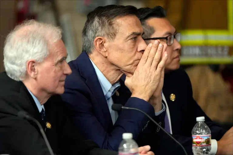 Rep. Darrell Issa (R-CA) listens as President Donald Trump speaks.