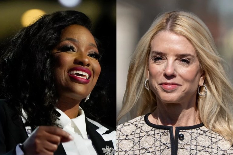 Rep. Jasmine Crockett (D-TX), left, and Attorney General Pam Bondi, right.