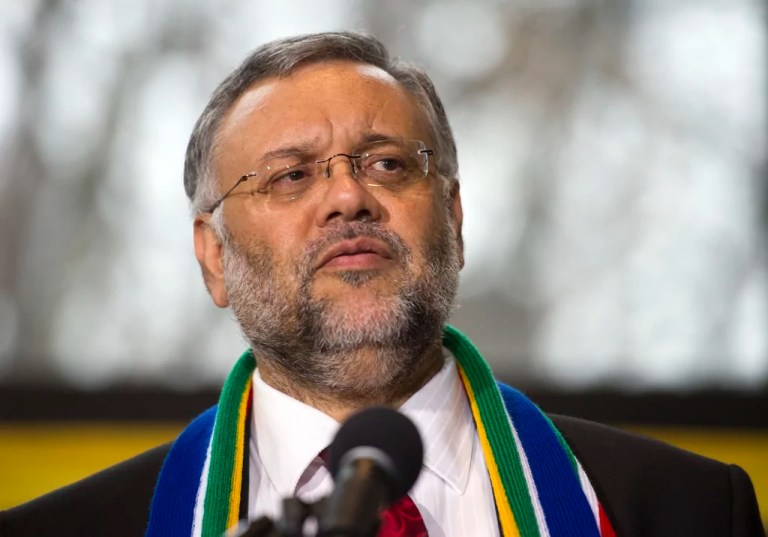 South Africa's ambassador to the U.S. Ebrahim Rasool speaks at the South African Embassy in Washington