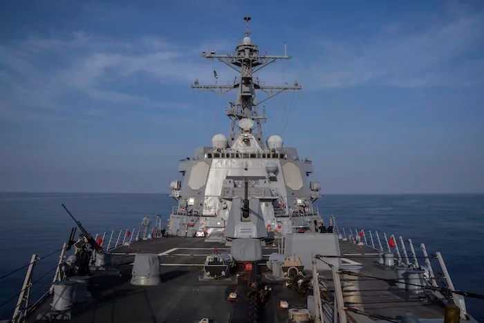 View of the USS Gravely (DDG 107) destroyer in the south Red Sea, Tuesday, Feb. 13, 2024.