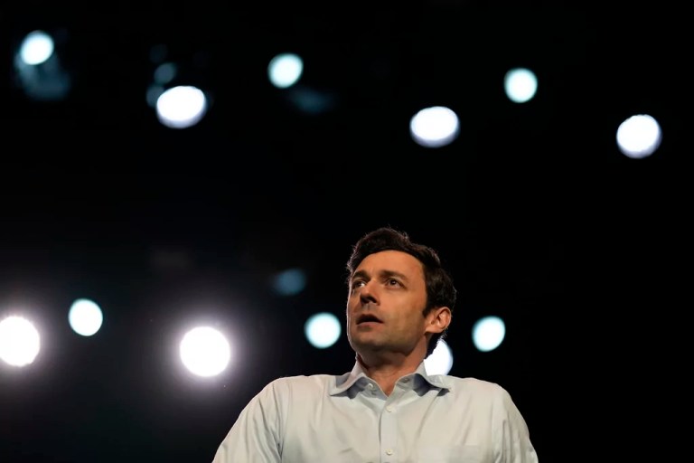 U.S. Sen. Jon Ossoff, D-Ga., speaks during a Rally for our Republic gathering, Saturday, March 22, 2025, in Atlanta.