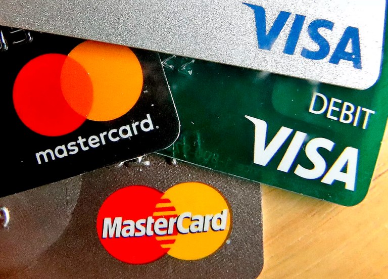 A pile of different credit cards.