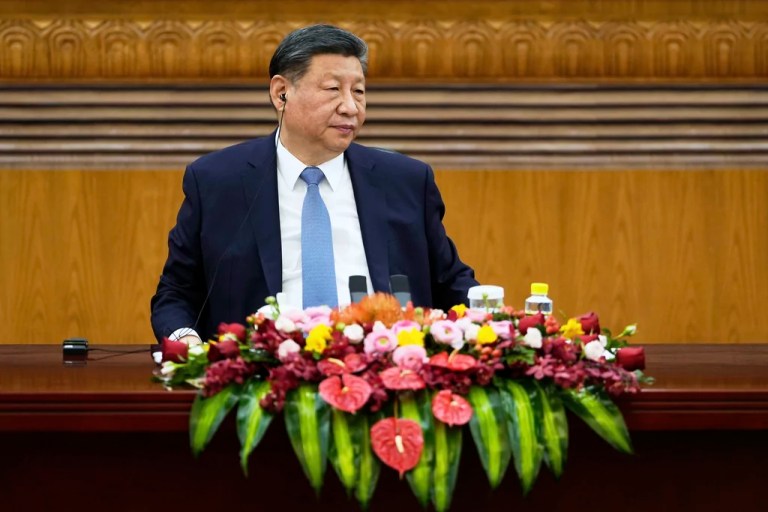 Chinese President Xi Jinping attends an event at the Great Hall of the People in Beijing on Friday, March 28, 2025.