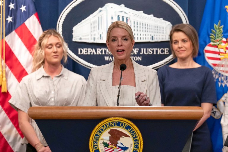 Pam Bondi announcing a lawsuit against Maine.
