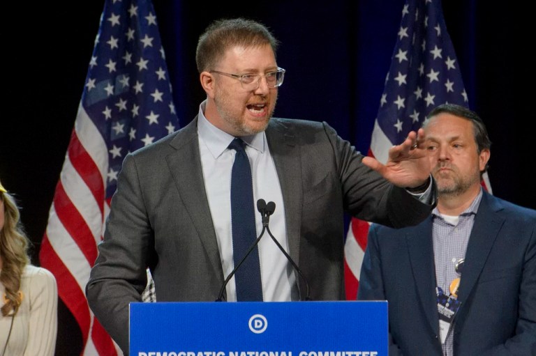 Wisconsin Democratic Chairman Ben Wikler speaks at the Democratic National Committee Winter Meeting at the Gaylord National Resort and Convention Center in National Harbor, Maryland, Saturday, Feb. 1, 2025.