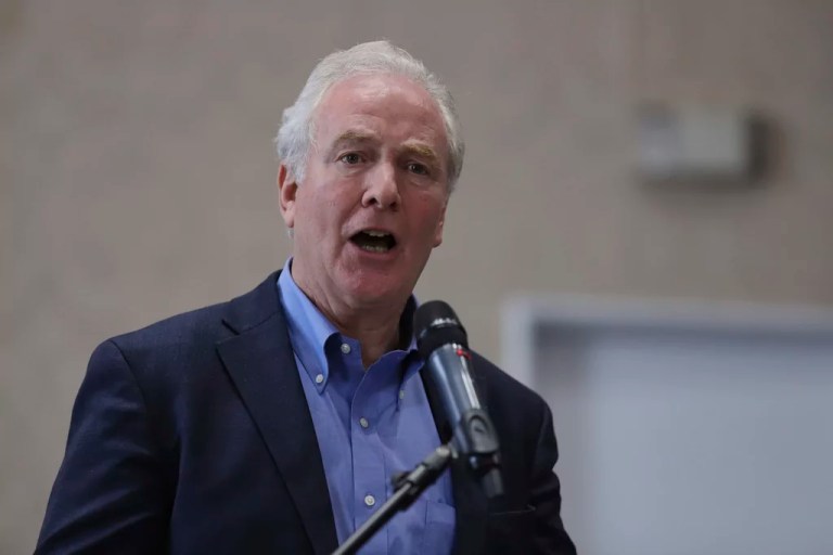 Sen. Chris Van Hollen (D-MD) speaks at a news conference about the Protect Our Probationary Employees Act on Capitol Hill, Tuesday, March 11, 2025, in Washington.