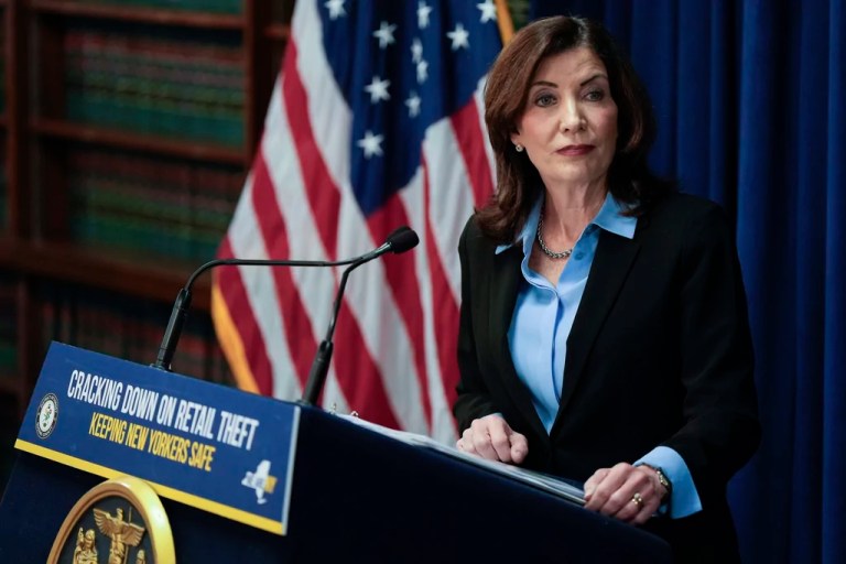 FILE - New York Gov. Kathy Hochul speaks at a news conference in the Queens borough of New York, Nov. 26, 2024.