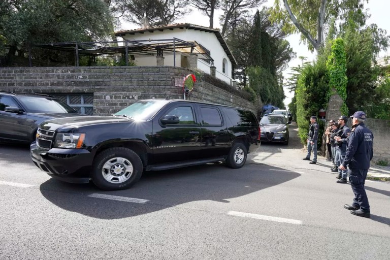 U.S. delegates leave the Omani Embassy in Rome after closed-door meeting with an Iranian delegation to discuss Tehran's rapidly advancing nuclear program, Saturday, April 19, 2025.