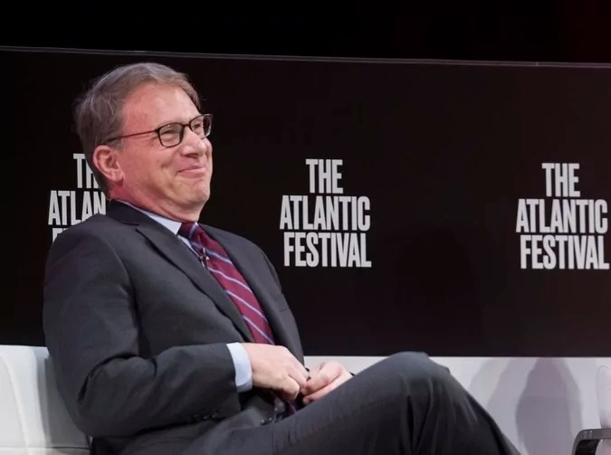 Atlantic Editor-in-Chief Jeffrey Goldberg smiles while participating in a Q&A session with House Speaker Nancy Pelosi (D-CA) in Washington, Sept. 24, 2019.