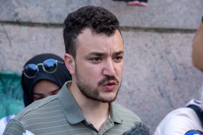 Student negotiator Mahmoud Khalil is seen at a pro-Palestinian protest encampment on Columbia University's campus in New York, April 29, 2024.