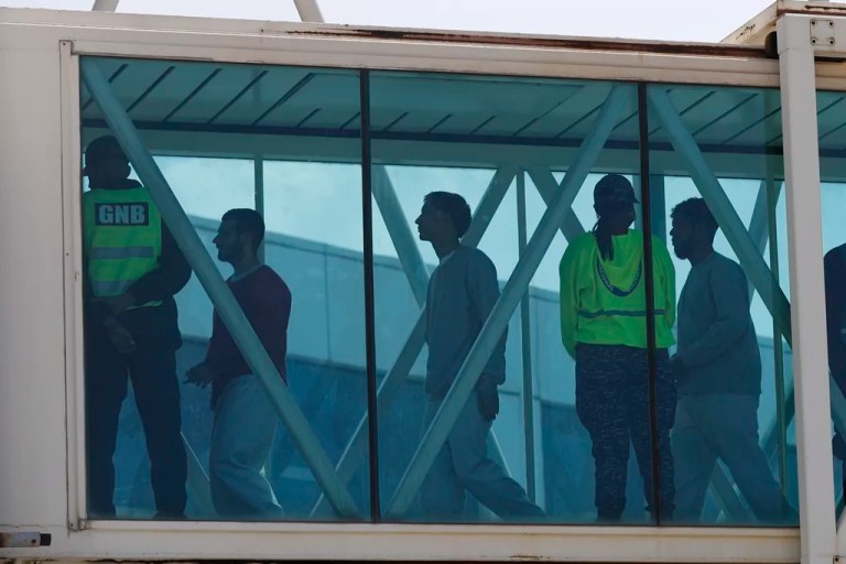 Venezuelan migrants deported from the United States arrive at Simon Bolivar International Airport in Maiquetia, Venezuela, Sunday, March 30, 2025.