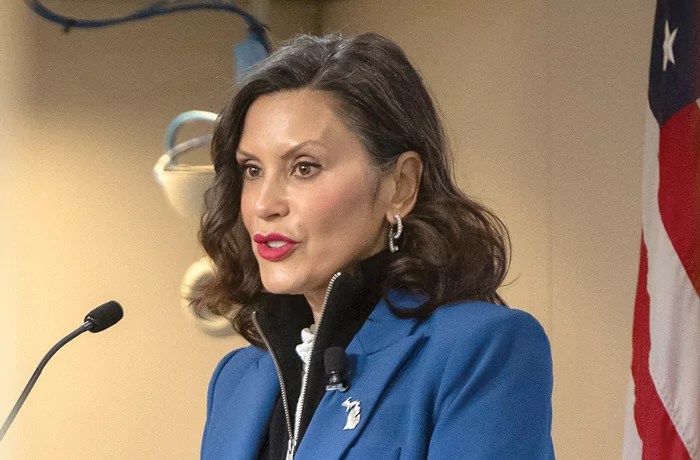 Gov. Gretchen Whitmer (D-MI) gives a policy speech in Washington, D.C., on April 9.