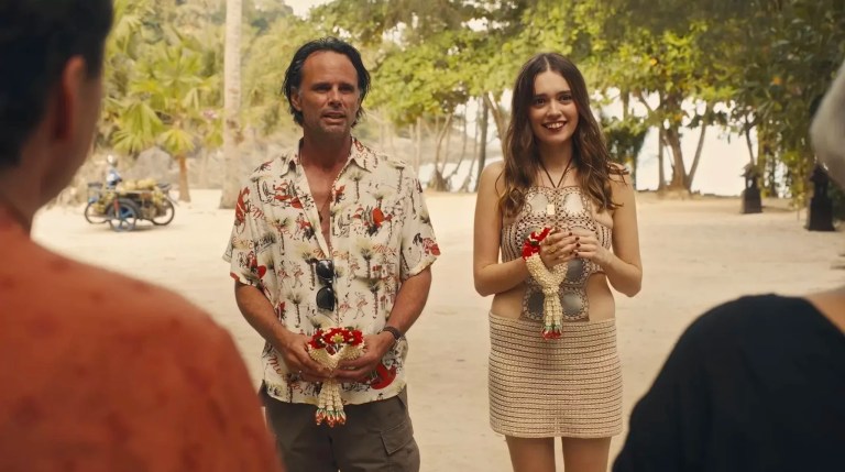 Rick Hatchett (Walton Goggins) and Chelsea (Aimee Lou Wood) in the HBO series The White Lotus.
