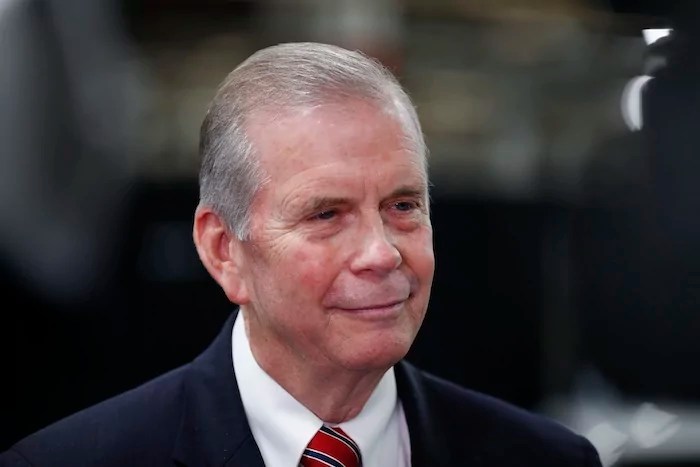 Rep. Tim Walberg (R-MI) speaks about the USMCA trade deal at a Dana plant in Warren, Michigan, Thursday, Jan. 30, 2020.
