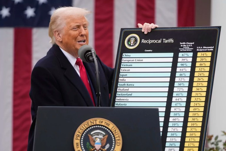 President Donald Trump speaks during an event to announce new tariffs in the Rose Garden at the White House, Wednesday, April 2, 2025, in Washington.