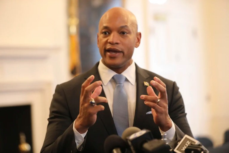 Maryland Gov. Wes Moore, a Democrat, takes questions from reporters on the last day of Maryland's legislative session on Monday, April 7, 2025, in Annapolis, Md.