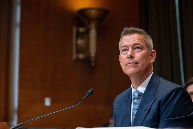 Transportation Secretary Sean Duffy appears before a Senate Committee on Appropriations Subcommittee budget hearing, Thursday, May 15, 2025, in Washington.