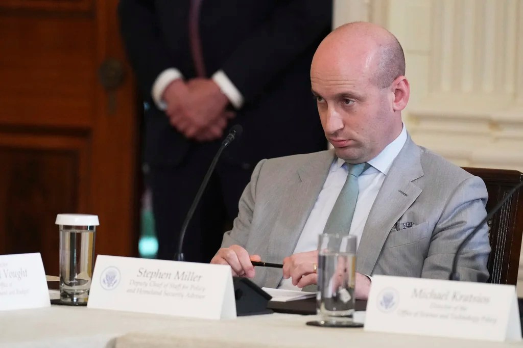 White House Deputy Chief of Staff Stephen Miller attends a Make America Healthy Again (MAHA) Commission Event&nbsp;in the East Room of the White House, Thursday, May 22, 2025, in Washington.