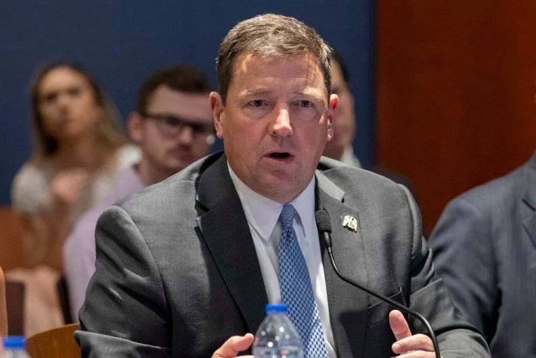 FILE - Ed Martin speaks at an event hosted by Rep. Matt Gaetz, R-Fla., at the Capitol in Washington, June 13, 2023.