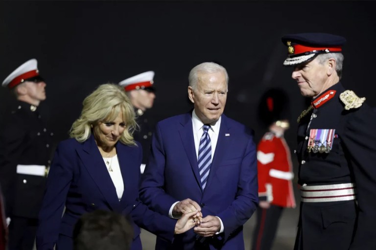 President Joe Biden, center, and first lady Jill Biden