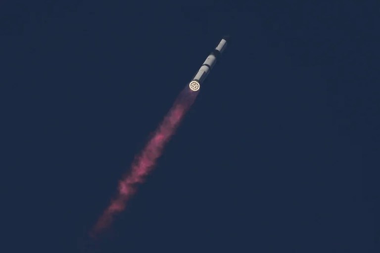 SpaceX's mega rocket Starship makes a test flight from Starbase, Texas, Tuesday, May 27, 2025. (AP Photo/Eric Gay)