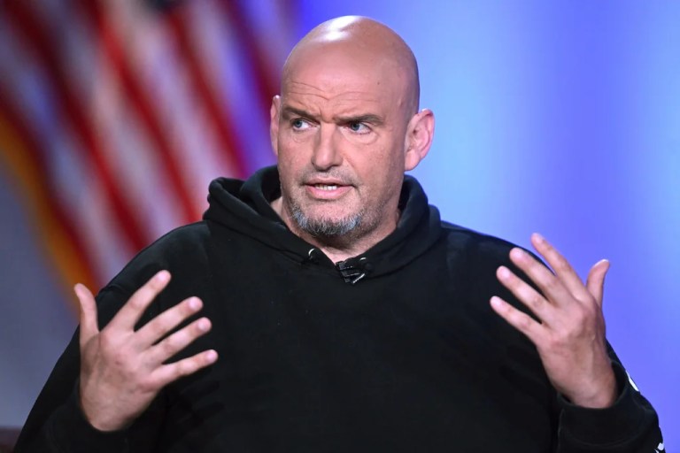 Sen. John Fetterman, D-Pa., participates in a debate with Sen. Dave McCormick, R-Pa., not shown, at the Edward M. Kennedy Institute for the United States Senate, Monday, June 2, 2025, in Boston, as livestreamed on Fox Nation. (AP Photo/Steven Senne)