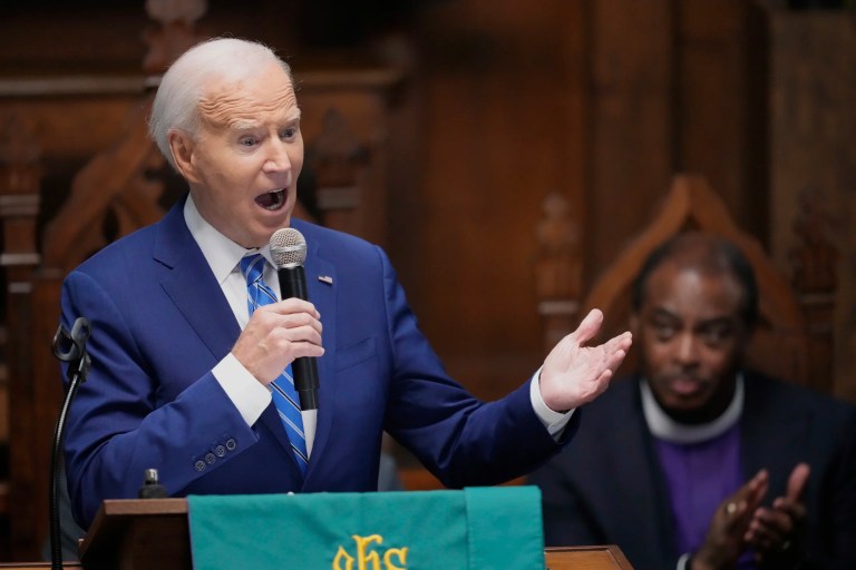Former President Joe Biden speaks during a Juneteenth event at the Reedy Chapel AME Church, Thursday, June 19, 2025, in Galveston, Texas.
