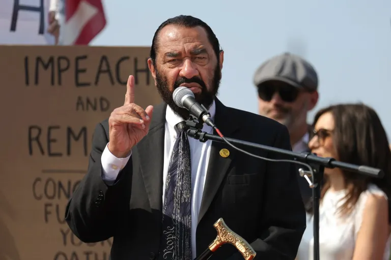 U.S. Representative Al Green (D-TX) speaks at a protest organized by We Are the Flood and Mayday Movement USA calling for the impeachment of President Donald Trump near the U.S. Capitol in Washington, D.C. on June 6, 2025