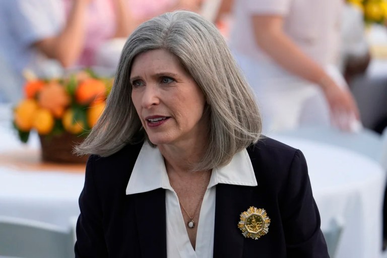 Sen. Joni Ernst (R-IA) arrives before President Donald Trump speaks during the congressional picnic on the South Lawn of the White House, Thursday, June 12, 2025, in Washington.