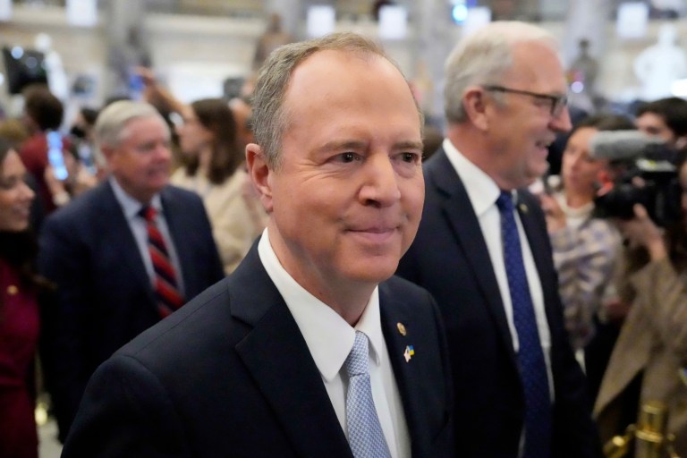 Sen. Adam Schiff (D-CA) arrives before President Donald Trump addresses a joint session of Congress.